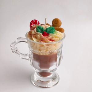 Christmas Dessert Style Scented Candle Glass <b>Cup</b> Hot Cocoa Shape Gingerbread Man Candy Ornament - Product Image 5