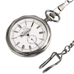 Retro Vintage locomotive a vapore treno quadrante a mano da uomo orologi meccanici da tasca con catena - Product Image 5