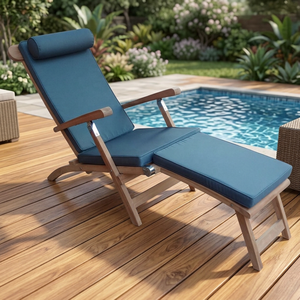 Chaise longue d'extérieur en bois carré de Bali, coussin vapeur, lit d'extérieur moderne, meubles de jardin - Product Image 3