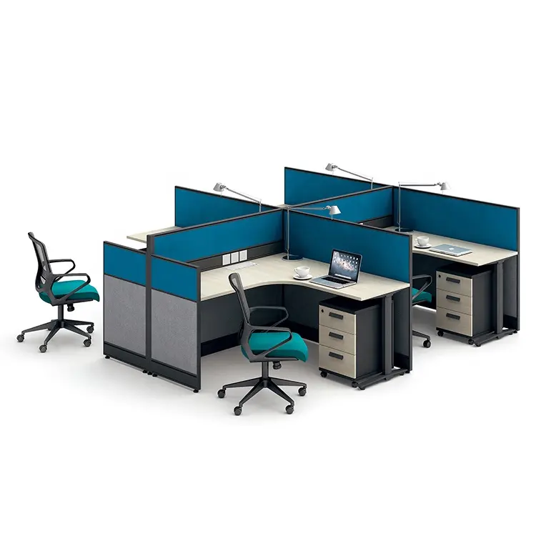 Estação de trabalho mesa moderna escritório comercial tela de móveis compartimento de mesa escritório compartimento de estação de trabalho 4 pessoas escritório mesa
