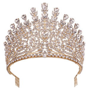 Màu Đỏ Màu Xanh Lá Cây Rhinestone Pha Lê Vương Miện Đám Cưới Pageant Vương Miện Kim Loại Bridal Mũ sắt Engagement Set Tóc Phụ Kiện Trang Sức Đồ Trang Sức - Product Image 4