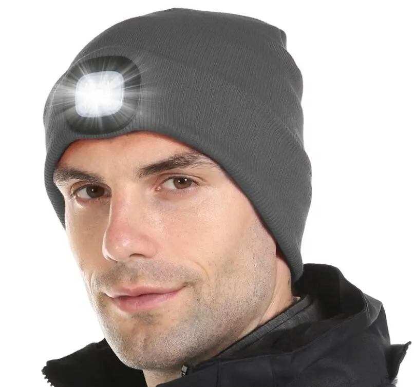Unisex LED Beanie Hat with Light Gifts for Men Dad Him USB Rechargeable Winter Knit Lighted Headlight Headlamp Cap Garden Hat