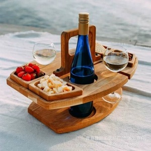 Wooden Wine Rack Boat Shape <b>Portable</b> Outdoor <b>Picnic</b> <b>Table</b> With Fruit Tray And Glass Holder Multi Layer Food Serving Tray - Product Image 1
