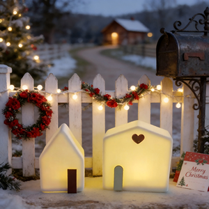 Collezione di decorazioni natalizie luminose in ceramica - Ornamenti a LED di Babbo Natale, renne e villaggio per l'esposizione domestica durante le festività - Product Image 6