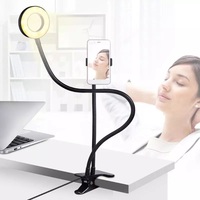 Support de téléphone portable de bureau à bras long réglable 2 en 1 avec anneau lumineux LED pour selfie, idéal pour YouTube, diffusion en direct et maquillage