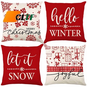 45*45cm funda de almohada de tiro de Navidad estampado de lino Let It Snow Hello Winter funda de cojín alegre funda de almohada de Navidad - Product Image 1
