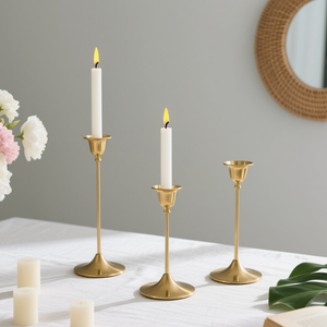 Candelabro cónico de tallo largo de latón minimalista antiguo personalizado de fábrica, juego de candelabros, candelabro de oro decorativo - Product Image 6