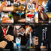 Accessoires à cocktails en acier inoxydable, ensemble de shakers à cocktails 350/550/750 ml, kit de barman 13 pièces avec support en bambou trapézoïdal