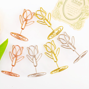 Porta Biglietti da Visita in Metallo Placcato Oro Rosa a Forma di Tulipano con Porta <span class=keywords><strong>Note</strong></span> e Foto - Product Image 1