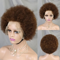 Perruque de Cheveux Humains Fluffy Afro Kinky Curly Lace Front avec Frange Haute Densité HD Transparent Lace Short Bob Perruques pour Femmes Noires