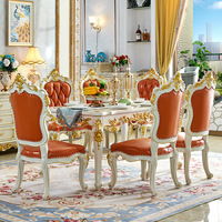 Table à manger rectangulaire en marbre européen, combinaison de chaises en bois massif de luxe, peinture blanche dorée pour la maison, salon