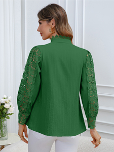 Camisa Casual de Manga Larga con Encaje para Mujer, Tejido de Punto de Algodón, Cuello Redondo, Corte Regular, Blusa de Oficina para Primavera/Verano y Otoño - Product Image 4