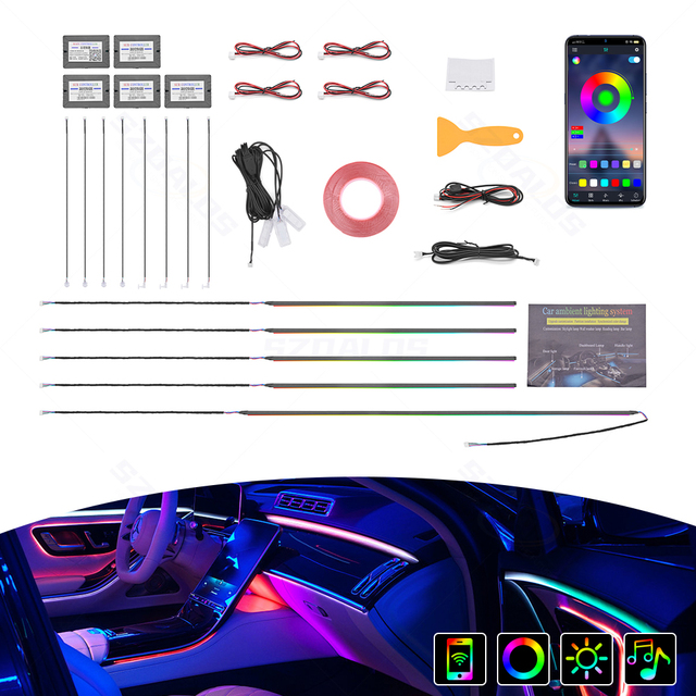 OEM Factory Customization Interior Led Car Lights Ambient Car Lighting 18/22 in 1 RGB Dynamic Symphony Atmosphere LED Light Kit