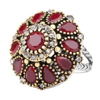Bague de mariage cristal de nouvelle collection, tendance, pour femmes, Vintage, Look rond, couleur or, mosaïque rouge, bijoux turcs