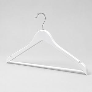 Cintres à vêtements en bois massif blanc avec logo personnalisé, robustes, avec barre transversale inférieure pour pantalons - Product Image 4