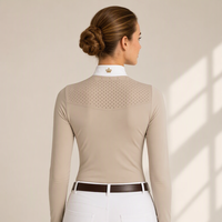 Chemise d'équitation personnalisée Elite, chemise d'équitation à maille latérale, coupe ajustée, couche de base performante pour l'entraînement, chemise d'équitation