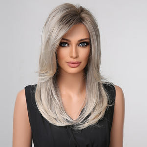 Ainizi Vente en gros Perruques en <span class=keywords><strong>cheveux</strong></span> synthétiques naturels soyeux de 22 pouces, à couches, ombrées <span class=keywords><strong>gris</strong></span>, pour femmes - Product Image 1