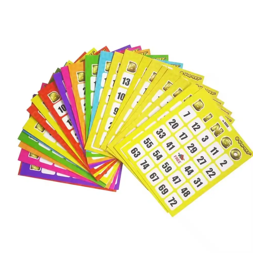 Fabricación de tarjetas de bingo Lotería Scratch Tickets Bingo Venta caliente Impresión de tarjetas con diseño personalizado