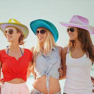 หมวกคาวบอยสีนีออนวิบวับแบบเมทัลลิก - หมวกคาวเกิร์ลสำหรับงานปาร์ตี้ดิสโก้สุดสนุก - Product Image 3