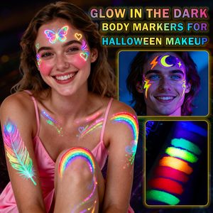 Dark Temporary Body <b>Paint</b> <b>UV</b> Neon Face <b>Paint</b> Face Painting Pens Tattoo Markers Skin Festival Essentials Easter - Product Image 4