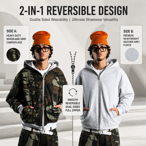 Felpa con Cappuccio Reversibile Personalizzata da Uomo, Giacca in Pile Pesante a Doppio Lato, Oversize Stile <span class=keywords><strong>Y2K</strong></span> Streetwear - Product Image 1