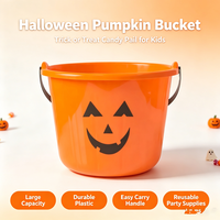 Seau à bonbons en plastique orange pour Halloween, avec poignée, réutilisable, pour enfants, idéal pour les fêtes