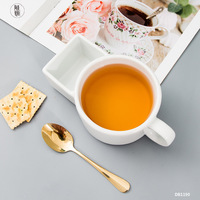 XHL Porcelainous Milk Face Cup Tasses à thé avec poche à biscuits Blanc Cookies Porte-gobelet Cookies Tasse à café en céramique blanche
