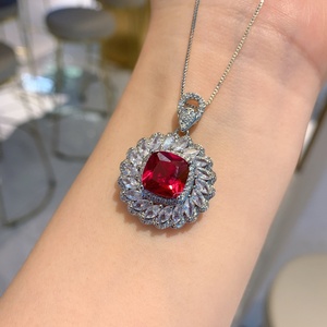 Factory Wholesale Fashion Jewelry Eco-friendly Copper Red Square Cubic Zirconia Necklace and <b>Earrings</b> Set for Women Gifts - Product Image 2