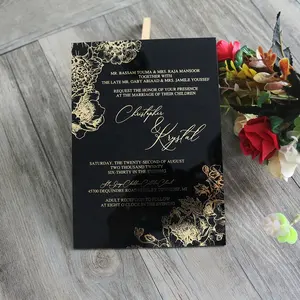 Custom Logo Afdrukken Hot Stempel Bruiloft Kaarten Zwart Acryl Uitnodigingen Voor Partij En Bruiloften