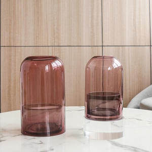 Nordic Style Simple Design <b>Glass</b> Cover Candle Holder Transparent <b>Glass</b> Vase Wholesale Art Shape Flower Arrangement <b>Glass</b> Vase - Product Image 3