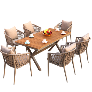 Modern Large <b>Stackable</b> Aluminum Frame Dining Table <b>Chair</b> Set Cushioned Furniture for <b>Outdoor</b> Garden Patio Balcony for Hotels - Product Image 2