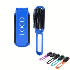 <b>Hot</b> Sale Custom Logo Printed New Design Top Quality Fashion Fold Portable Ribs Shape Hair Brush <b>Comb</b> With Mirror - Product Image 1