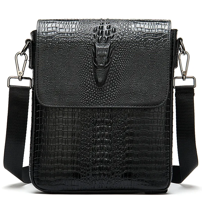 Hot Selling Vertical Style crocodile print genuine leather shoulder messenger bag for men cross body bag