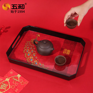 Wuhe Red Peacock Serving Tray Set For Tea And Snacks Decorative Fruit Platter With Corner Cut Design - Product Image 3