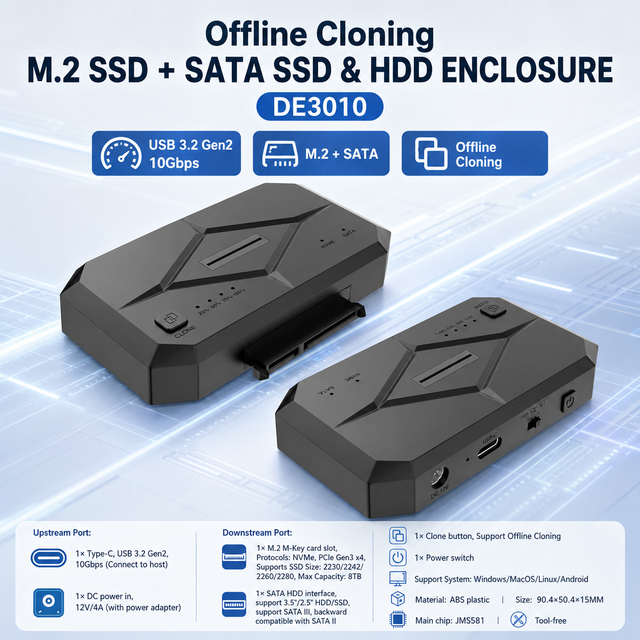 M.2 NVMe to SATA Hard Drive Docking Station 10Gbps USB C Dual Bay 2.5 3.5 SSD HDD Enclosure Offline Clone Duplicator Tool-Free