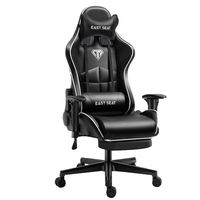 HBADA Chaise de jeu ergonomique avec dossier en maille et repose-pieds - HDNY117WM - Noir et blanc