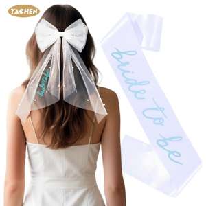 ياشين العروس لتكون لافتة الزفاف دش تاج العروس ليكون وشاح وحجاب الزفاف دش الزفاف العازبة مجموعة زينة الحزب - Product Image 6