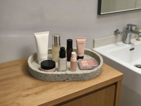 Plateau de rangement en résine de pierre de travertin beige à texture poreuse pour salle de bain, plateau décoratif en travertin pour hôtel