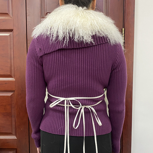 <span class=keywords><strong>Gilet</strong></span> court en vraie fourrure de mouton de Mongolie pour <span class=keywords><strong>femme</strong></span>, style licou, à découpes, coupe ajustée, dos nu, à bandes, duveteux et moelleux - Product Image 6