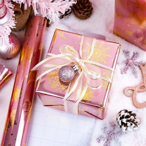 Pink Christmas <b>Wrapping</b> <b>Paper</b> Snowflake Design 17 In X 32.8 Ft Recyclable Single Side Coating Gift Craft - Product Image 2