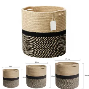 Prodotto scontato all'ingrosso cestino per piante personalizzato tessuto per la casa cesto per piante intrecciato cesto in corda di cotone con manici