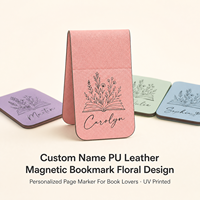 Marque-page magnétique personnalisé en cuir PU, nom personnalisé, motif floral, sensation haut de gamme, impression UV, marque-page cadeau pour les amoureux des livres, les étudiants