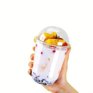 Vente directe d'usine, gobelets en plastique PET 89 personnalisés, couvercle transparent en forme de U pour boissons froides, café glacé, jus de citron, bubble tea - Product Image 1