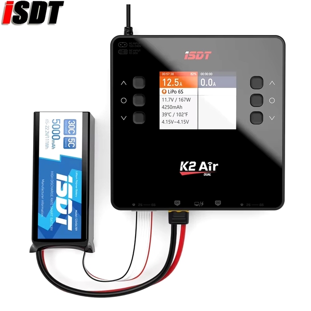 ISDT K2 Air AC 200W 500Wx2 20A Dual Channel Balance Lipo Charger Discharger 800W for NiMH Pb Battery FXB
