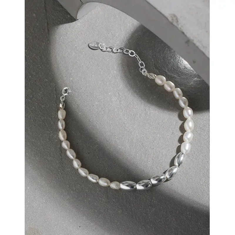 Gold Bead 925 Sterling Silver Trendy Jewelry Natural Freshwater Pearl Bead Bracelet Women