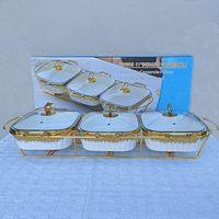 Plat Chauffant Céramique Vente Directe Usine, Ensemble Buffet avec Assiettes en Porcelaine pour Aliments, Chauffage Alimentaire 3-en-1 avec Couvercle en Verre
