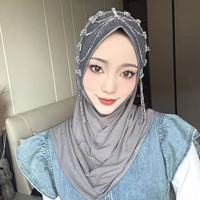 Nuevo Estilo Gorro Hijab Fácil de Poner con Visera, Diseño Princesa, Lentejuelas, Diadema Suave, Gorro Turbante para Mujeres Musulmanas