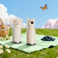 Bouteille isotherme pour enfants de 450 ml avec couvercle en silicone à motif d'animal de dessin animé, thermos en acier inoxydable pour les boissons froides à l'école