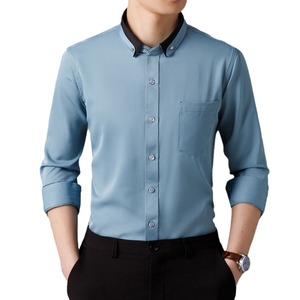 Men's Long Sleeve Button Up Shirt Contrast Collar Pocket Formal Business Casual <b>Office</b> Wear - Product Image 5