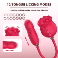 Vibromasseur en silicone en forme de rose avec extension de langue pour stimulation clitoridienne et fonction de succion